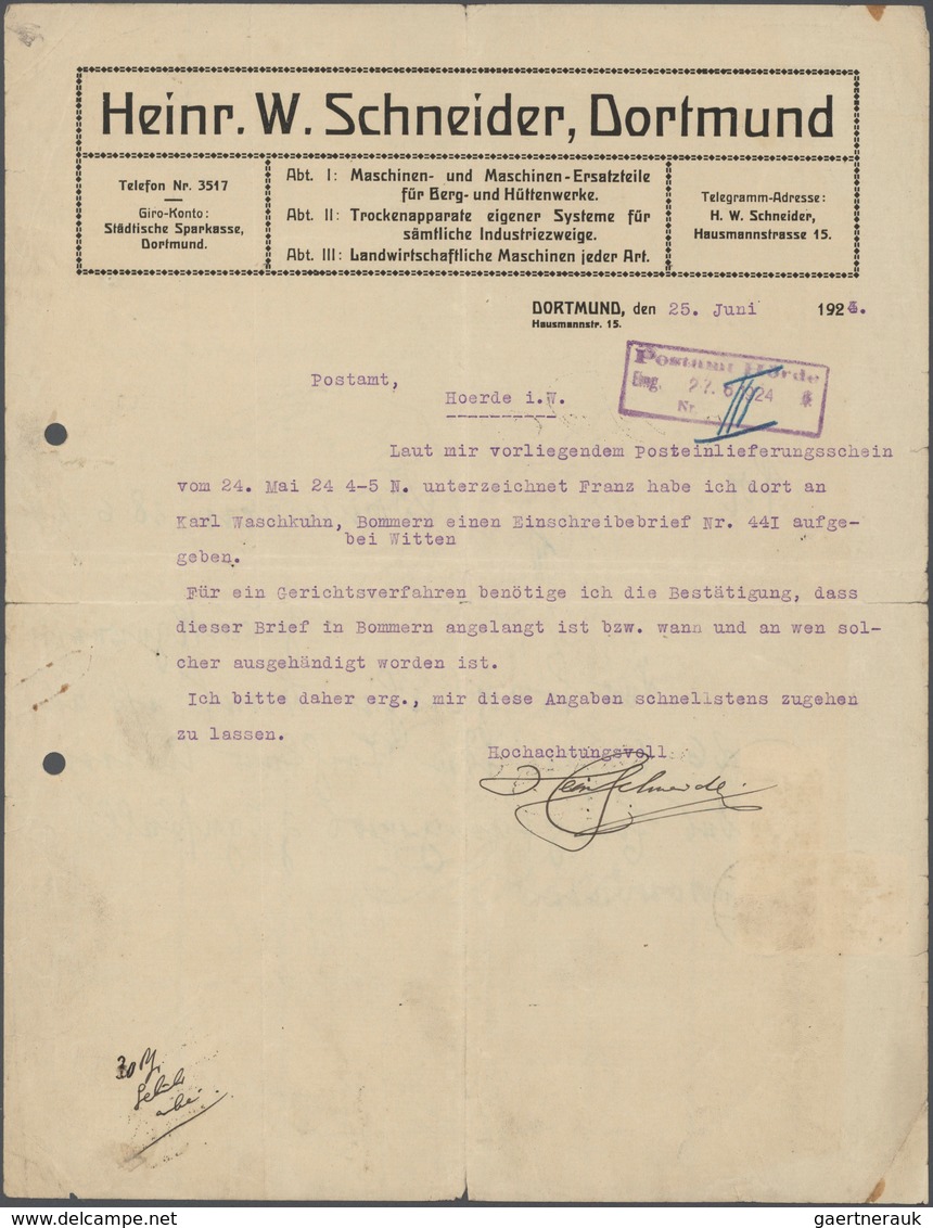 Deutsches Reich - Weimar: 1923, 10 Pfg. Rentenpfennig (3) Mit Stempel "HÖRDE 20.6.24" Innen Auf Lauf - Ungebraucht