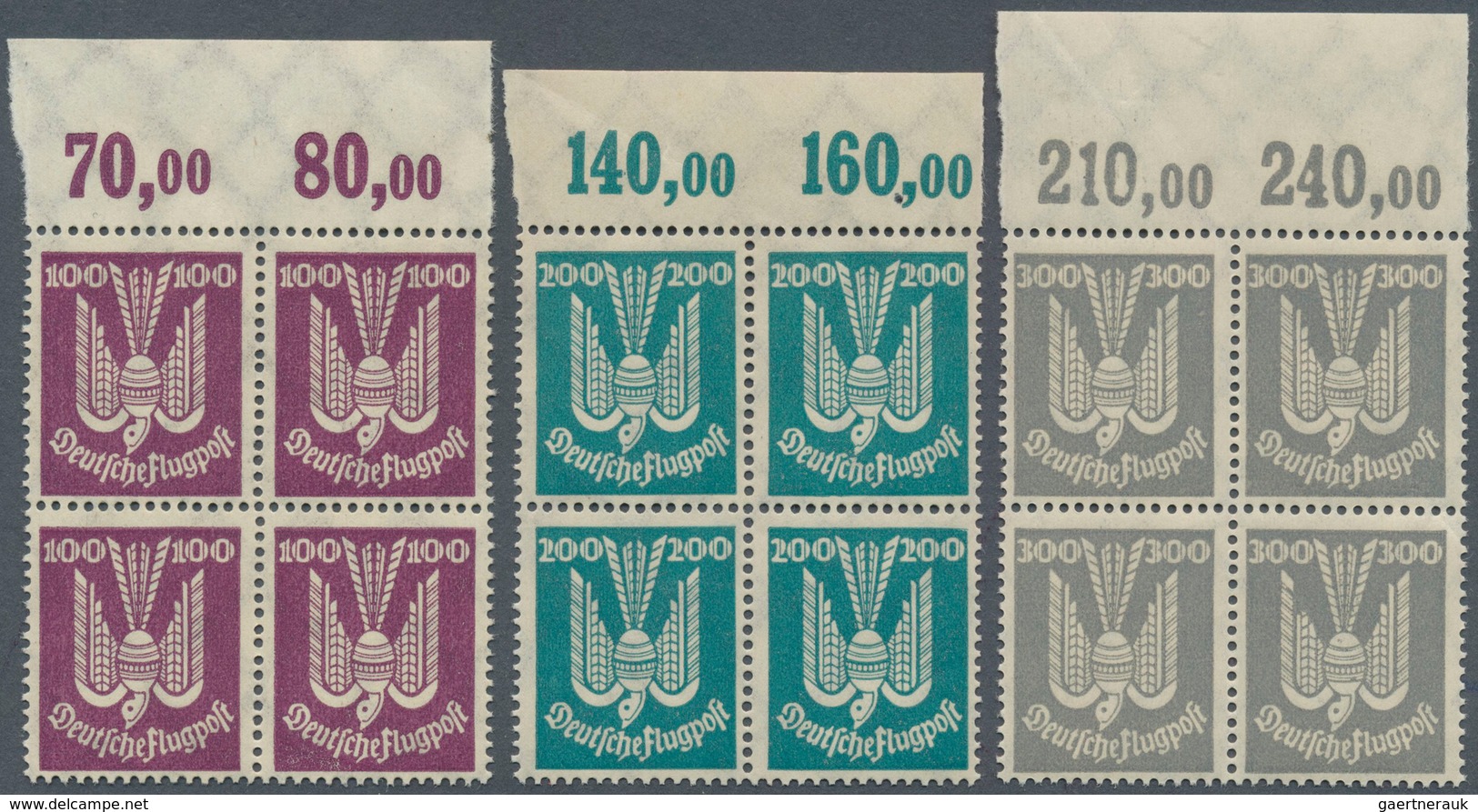 Deutsches Reich - Weimar: 1924, Flugpost Holztaube, 5 Pfg. Bis 300 Pfg., Kompletter Rand-4er-Block-S - Ungebraucht