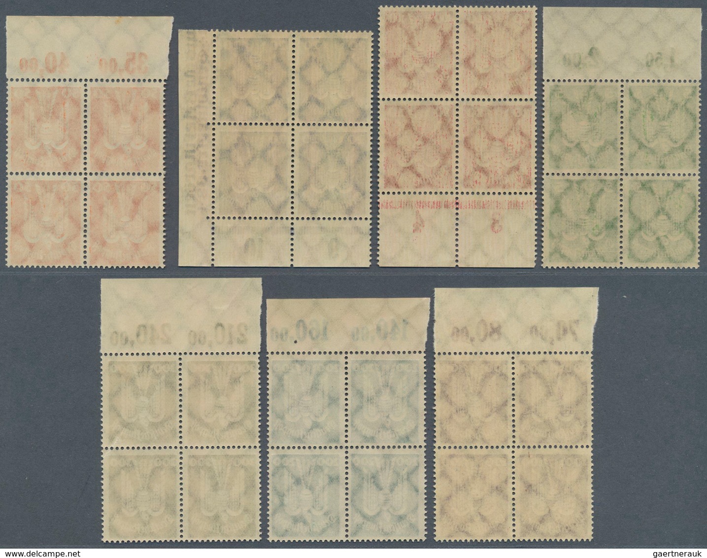 Deutsches Reich - Weimar: 1924, Flugpost Holztaube, 5 Pfg. Bis 300 Pfg., Kompletter Rand-4er-Block-S - Ungebraucht