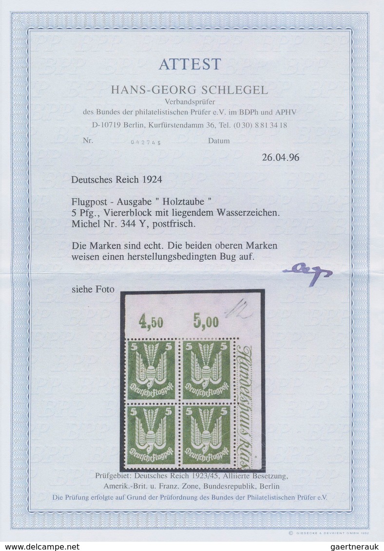 Deutsches Reich - Weimar: 1924, 5 Pfg. "Flugpostmarke Holztaube" Postfrisches Ungefaltetes Oberrands - Ungebraucht