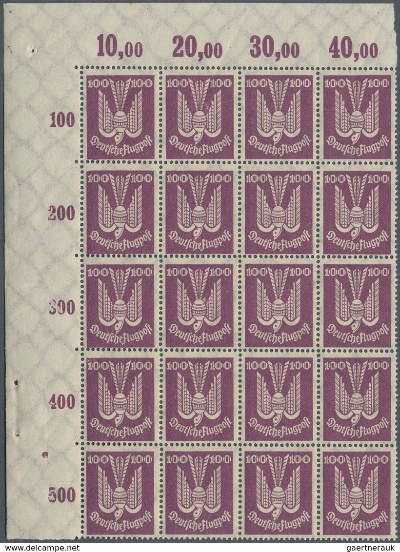 Deutsches Reich - Weimar: 1924, Flugpost Holztaube, 100 Pfg. Dunkelbraunviolett Im Eckrand-20er-Bloc - Unused Stamps