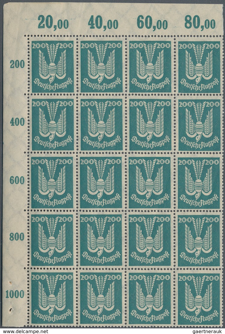 Deutsches Reich - Weimar: 1924, Flugpost Holztaube, 200 Pfg. Lebhaftgrünlichblau Im Eckrand-20er-Blo - Neufs
