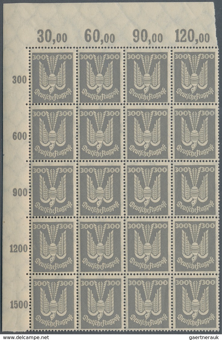 Deutsches Reich - Weimar: 1924, Flugpost Holztaube, 300 Pfg. Dunkeltürkisgrau Im Eckrand-20er-Block - Ungebraucht