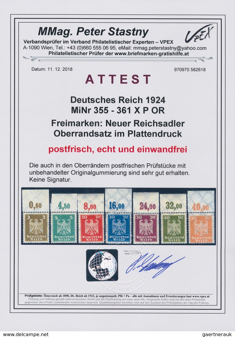 Deutsches Reich - Weimar: 1924, Neuer Reichsadler, Kompletter Satz Postfrisch Einheitlich Vom Ungefa - Unused Stamps