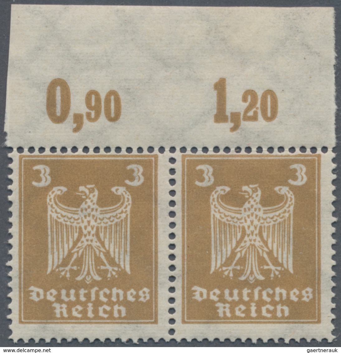 Deutsches Reich - Weimar: 1924, 3 Pf. Reichsadler Mit Wz. Y (liegend), Postfrisch Im Waagerechten Pa - Unused Stamps