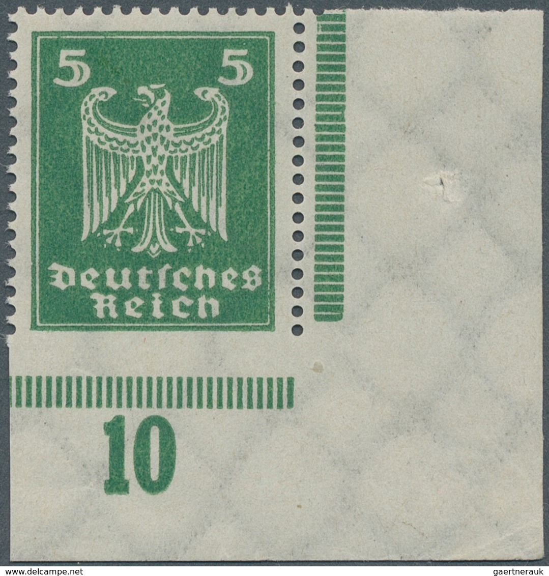 Deutsches Reich - Weimar: 1934, 5 Pfg. Grün "Reichsadler", Unten Ungezähntes Eckrandstück Von Der Re - Neufs