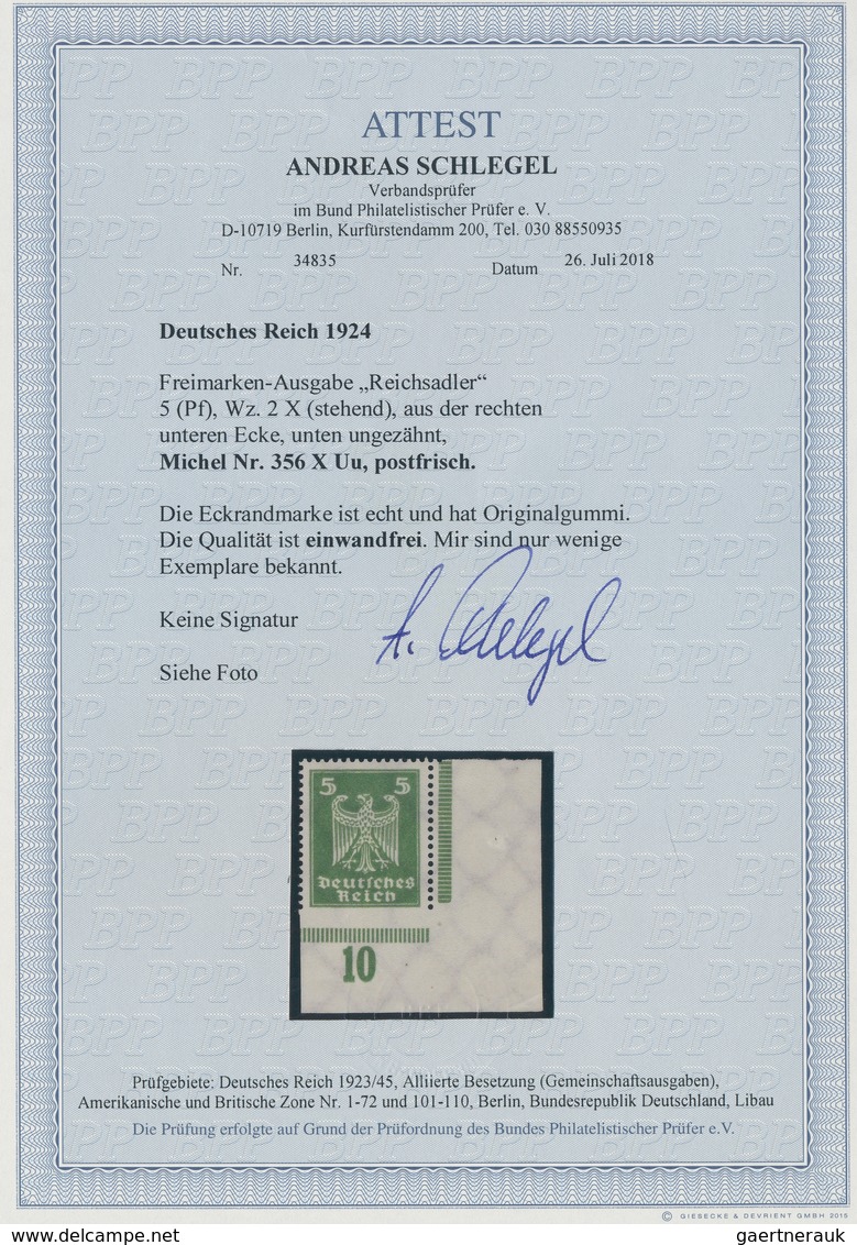 Deutsches Reich - Weimar: 1934, 5 Pfg. Grün "Reichsadler", Unten Ungezähntes Eckrandstück Von Der Re - Neufs