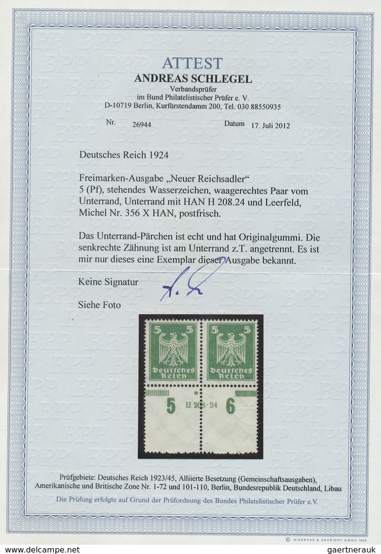 Deutsches Reich - Weimar: 1924, 5 Pfg. Reichsadler Im Waagerechten Unterrandpaar, Dieser Komplett Du - Unused Stamps