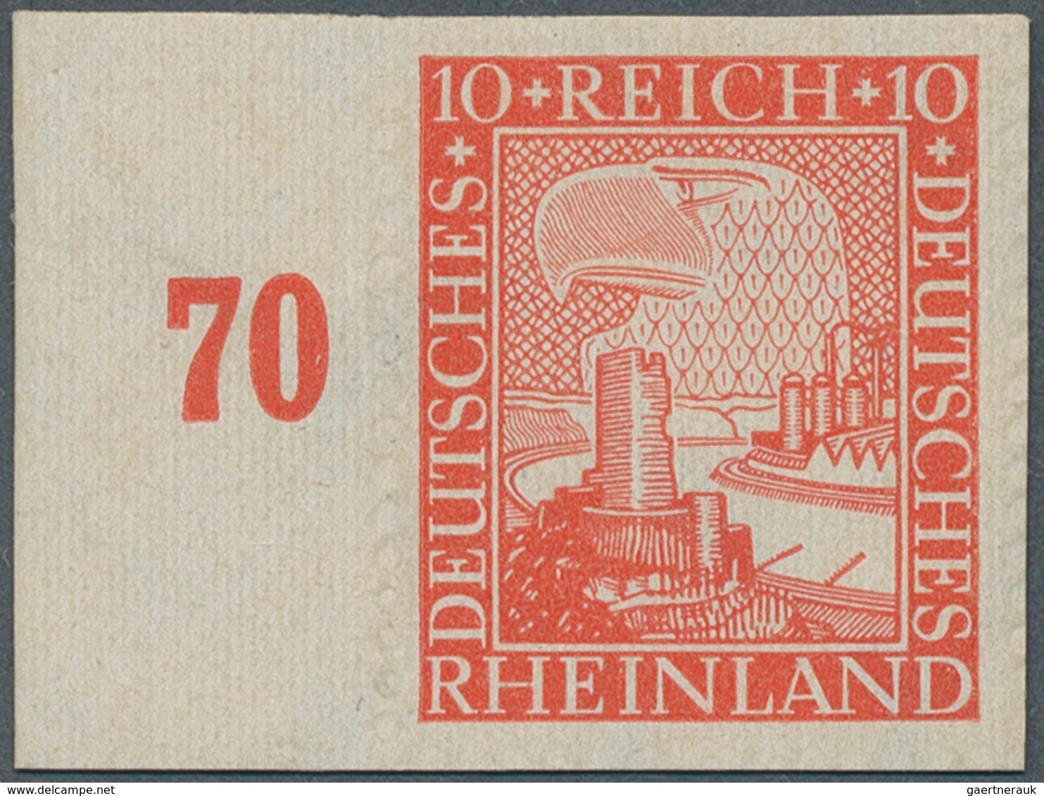Deutsches Reich - Weimar: 1925, 1000 Jahre Rheinland 10 Pfg. Zinnoberrot, UNGEZÄHNT Vom Linken Seite - Neufs