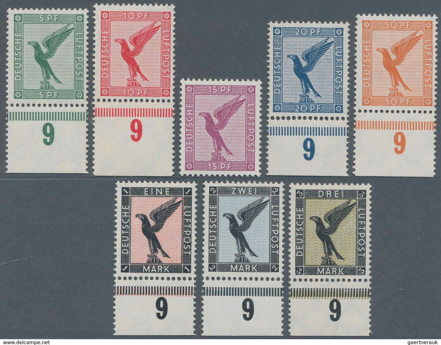 Deutsches Reich - Weimar: 1926, Postfrischer Ungefalteter Luxusunterrand-Satz Flugpostmarken Adler, - Unused Stamps