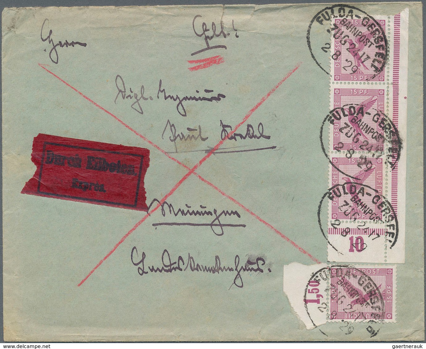 Deutsches Reich - Weimar: 1929, 15 Pfg. Steinadler Im Senkrechten 3-er-Streifen Aus Der Rechten Unte - Neufs