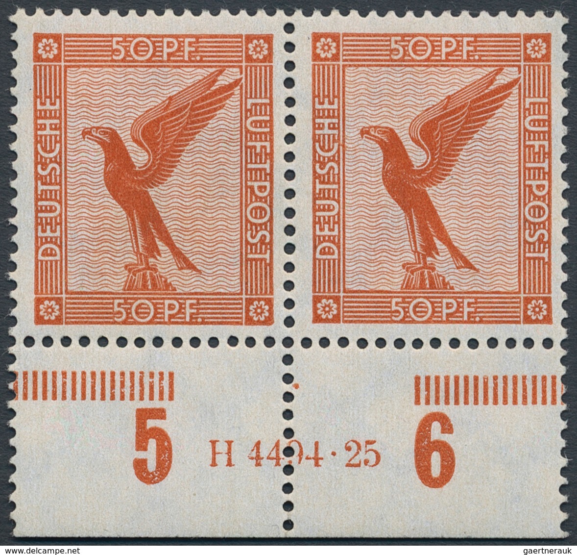 Deutsches Reich - Weimar: 1926, Flugpost 50 Pfg, Waagerechtes Postfrisches Paar Mit HAN "H 4494.25", - Neufs