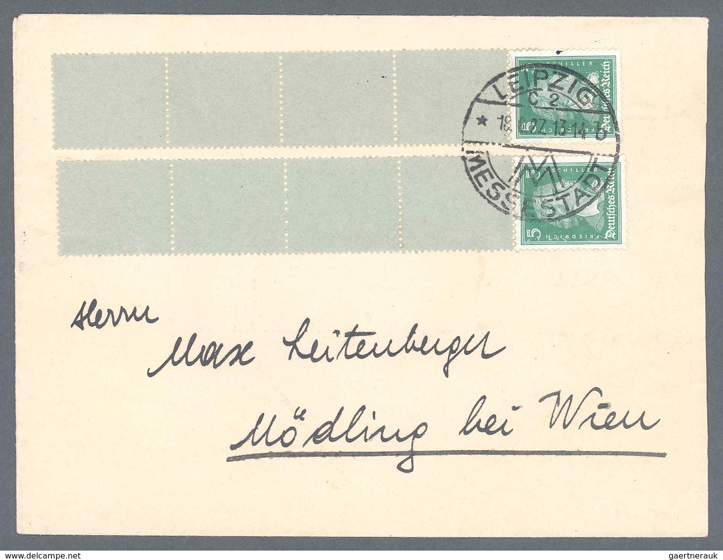 Deutsches Reich - Weimar: 1927, 2x 5 Pf Schiller + Je 4 Leerfelder Als Rollenenden Auf Brief Von „LE - Ungebraucht