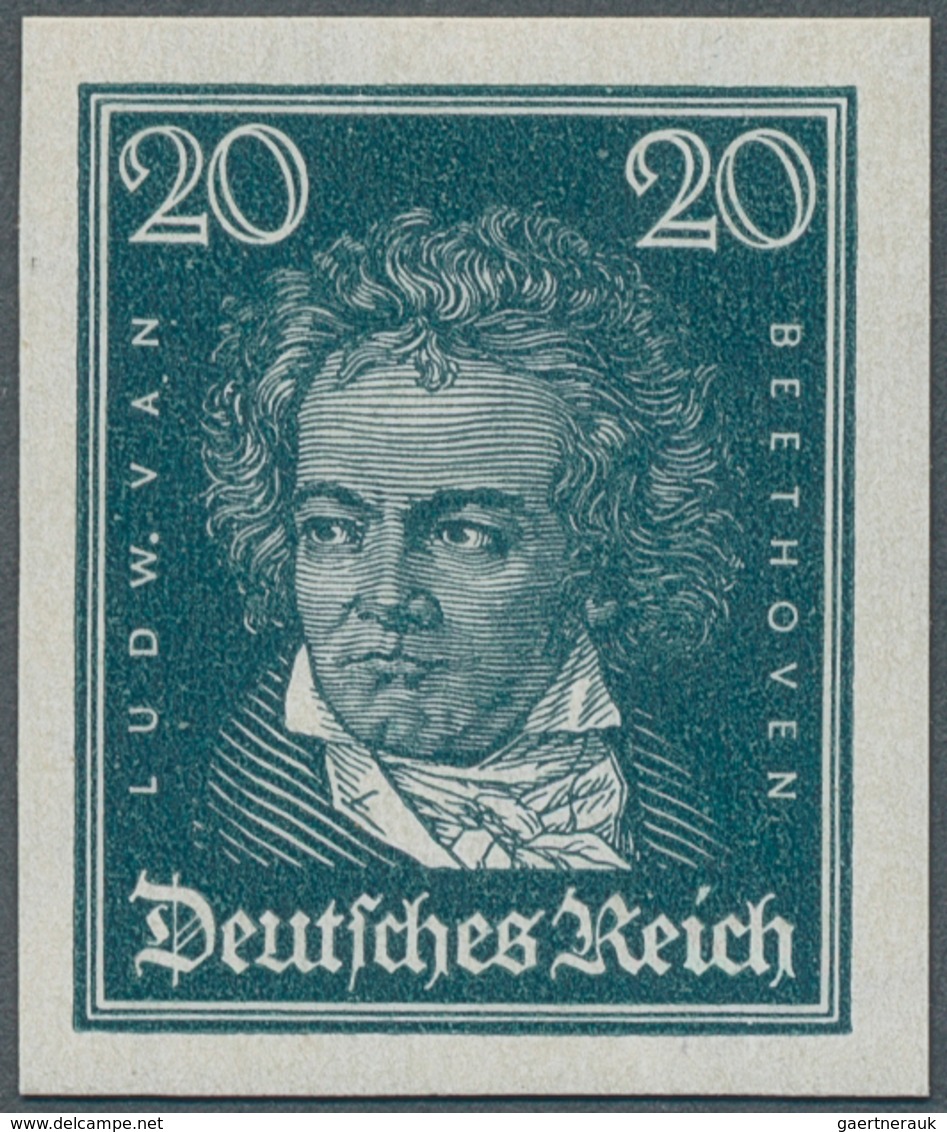 Deutsches Reich - Weimar: 1926, Beethoven 20 Pfg. Schwärzlichgrünlichblau, UNGEZÄHNT, Postfrisch, Ei - Ungebraucht