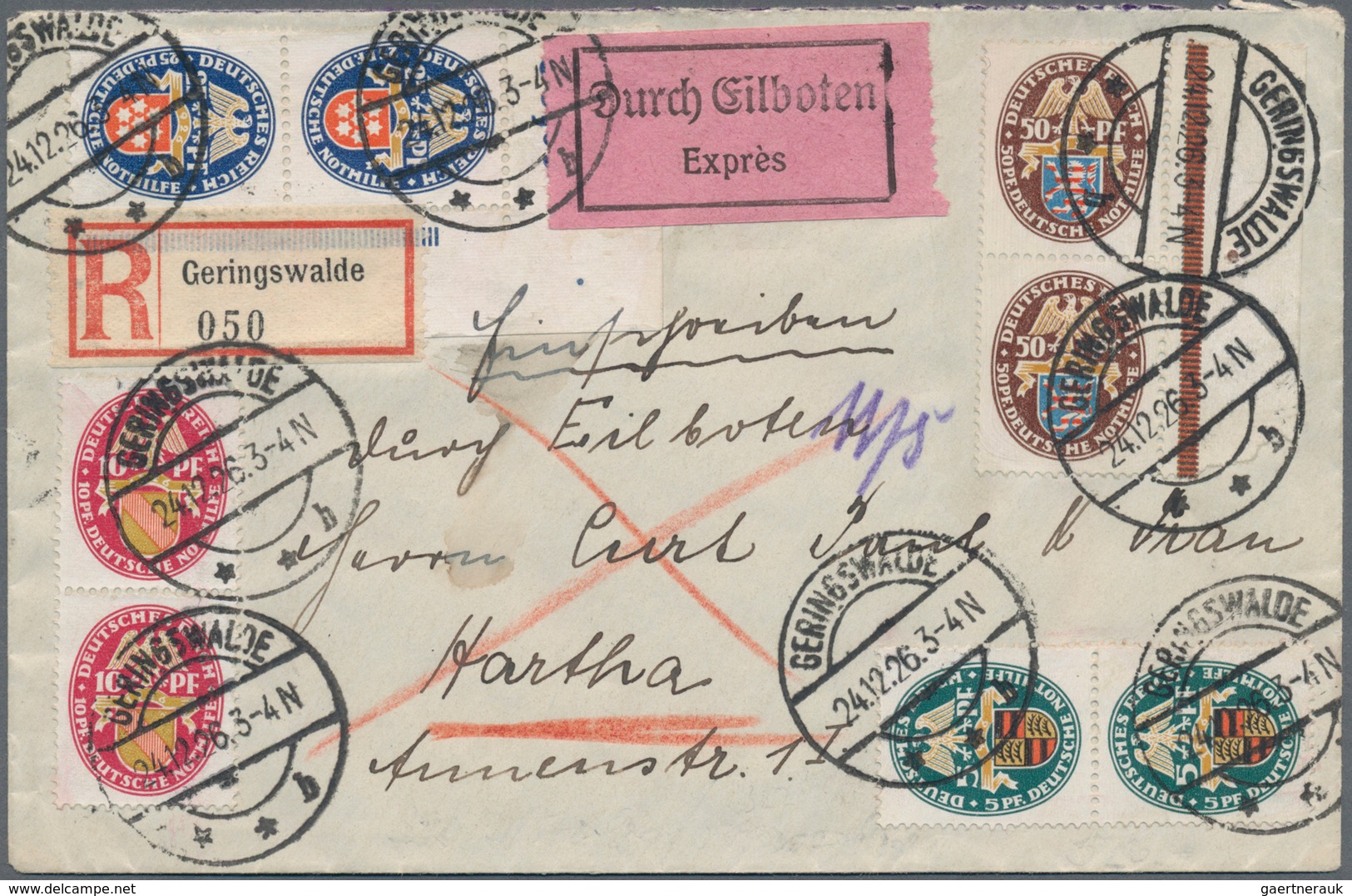 Deutsches Reich - Weimar: 1926, Deutsche Nothilfe: Landeswappen (II) 5-50 Pfg., Kompletter Satz Im S - Neufs