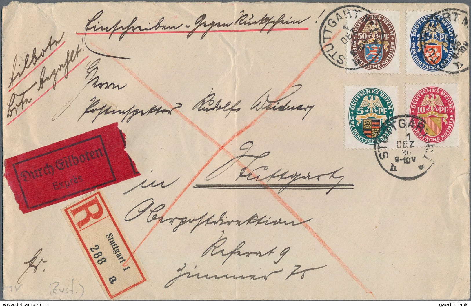 Deutsches Reich - Weimar: 1926, Nothilfe Komplett Auf Portogerechtem Orts-R-Brief Gegen Rückschein P - Unused Stamps