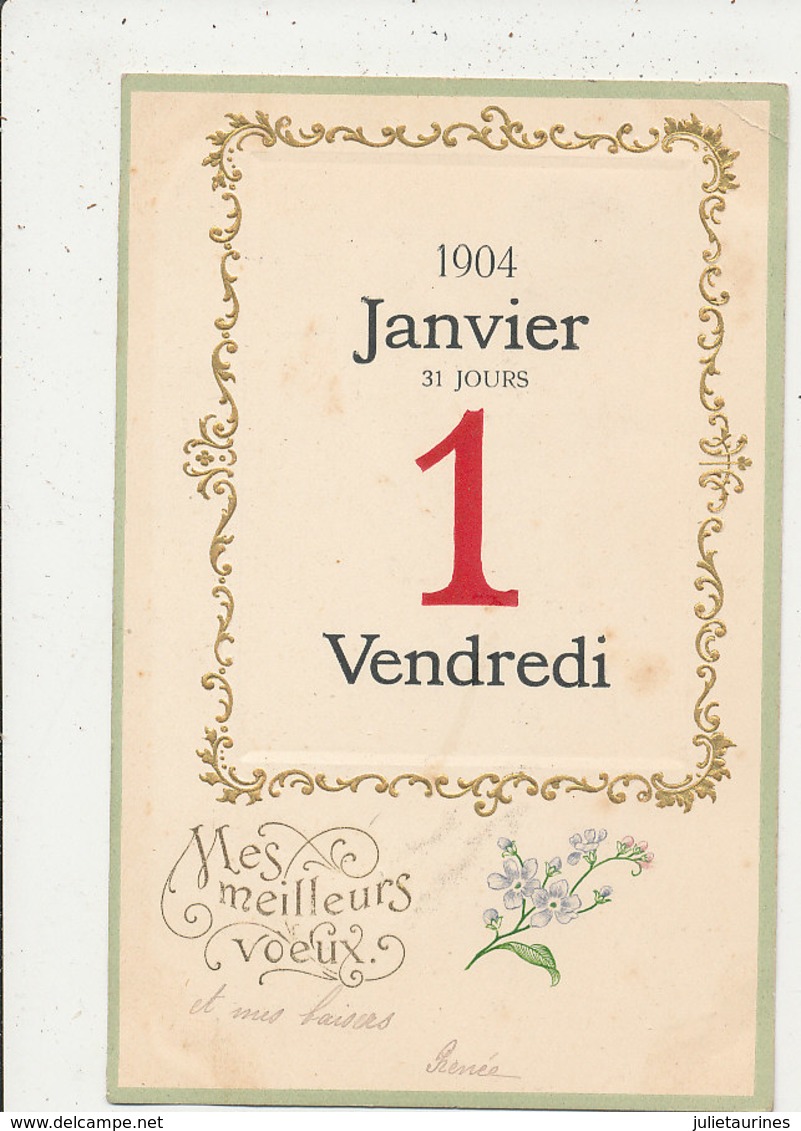 BONNE ANNEE MEILLEURS VOEUX 1904 CARTE GAUFRE BON ETAT - Neujahr