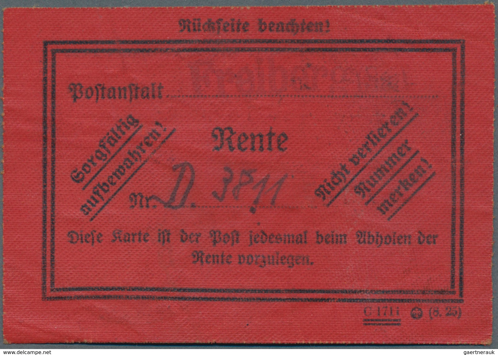 Deutsches Reich - Weimar: 1929, "Doppel Einer Rentenkarte" Mit EF 25 Pf. Reichspräsidenten, Mit Stpl - Unused Stamps