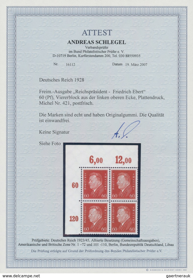 Deutsches Reich - Weimar: 1931, 60 Pf. Reichspräsidenten, Einwandfrei Postfrischer Viererblock Aus D - Unused Stamps