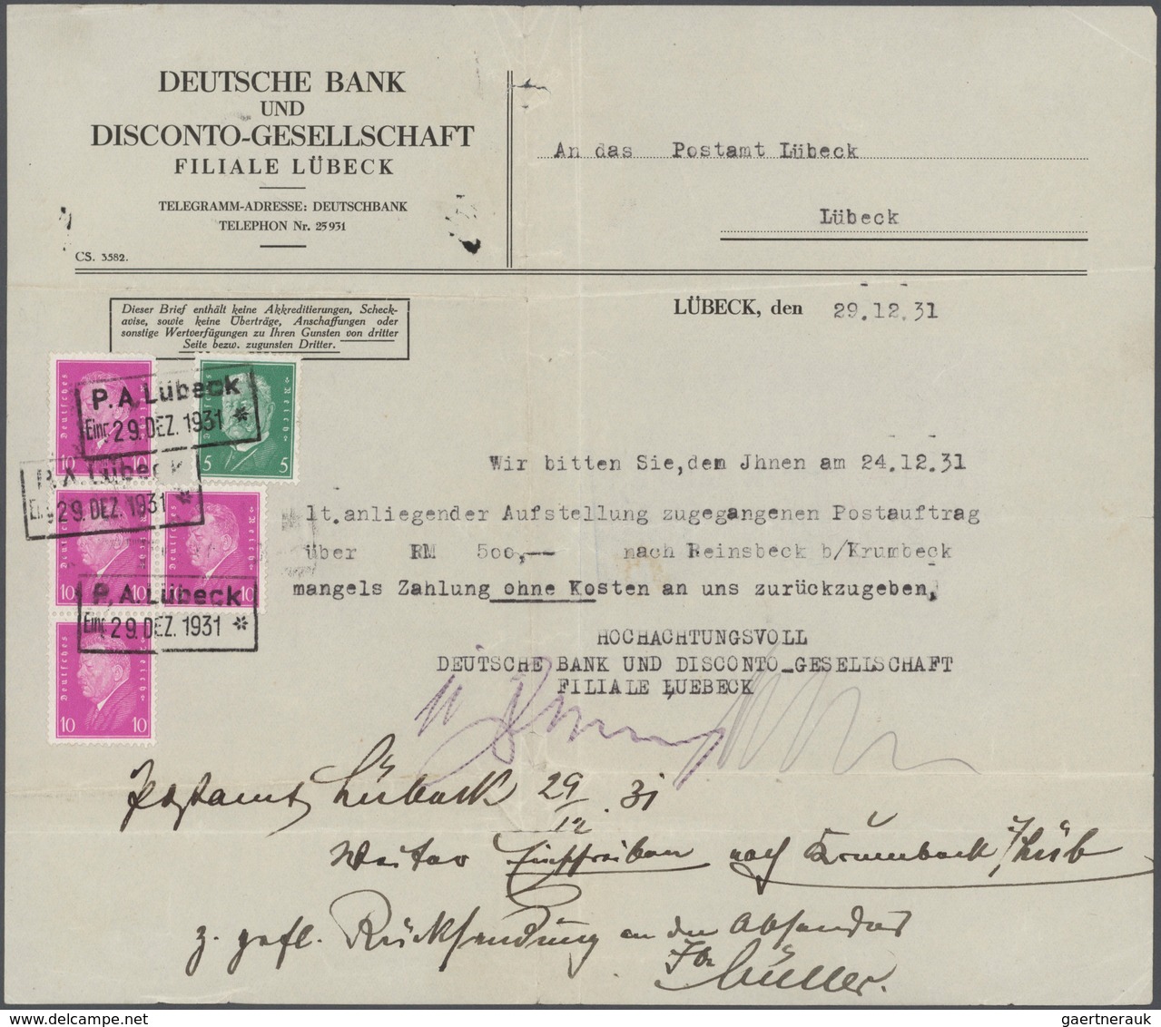 Deutsches Reich - Weimar: 1930, 10 Pfg. Lilapurpur (4) Und 5 Pfg. Reichspräsidenten Mit Innendiensts - Unused Stamps