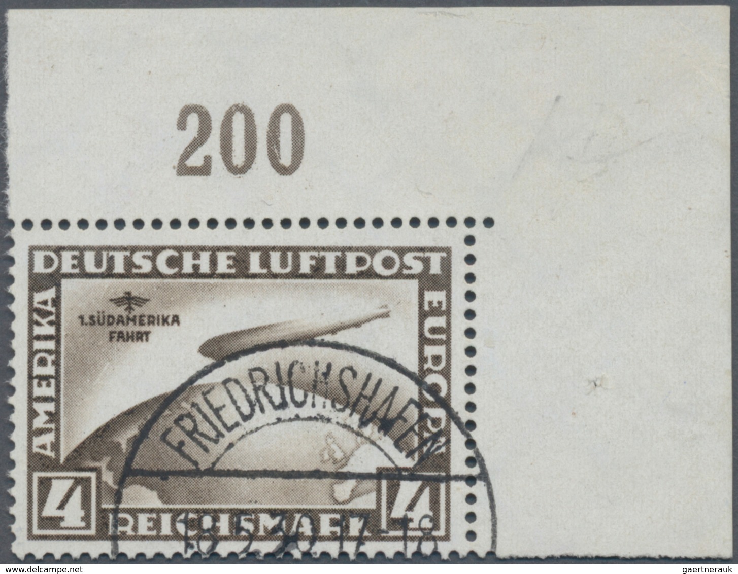 Deutsches Reich - Weimar: 1930, 4 RM. Südamerikafahrt Mit Eckrand Oben Rechts (beschriftet Radiert), - Unused Stamps