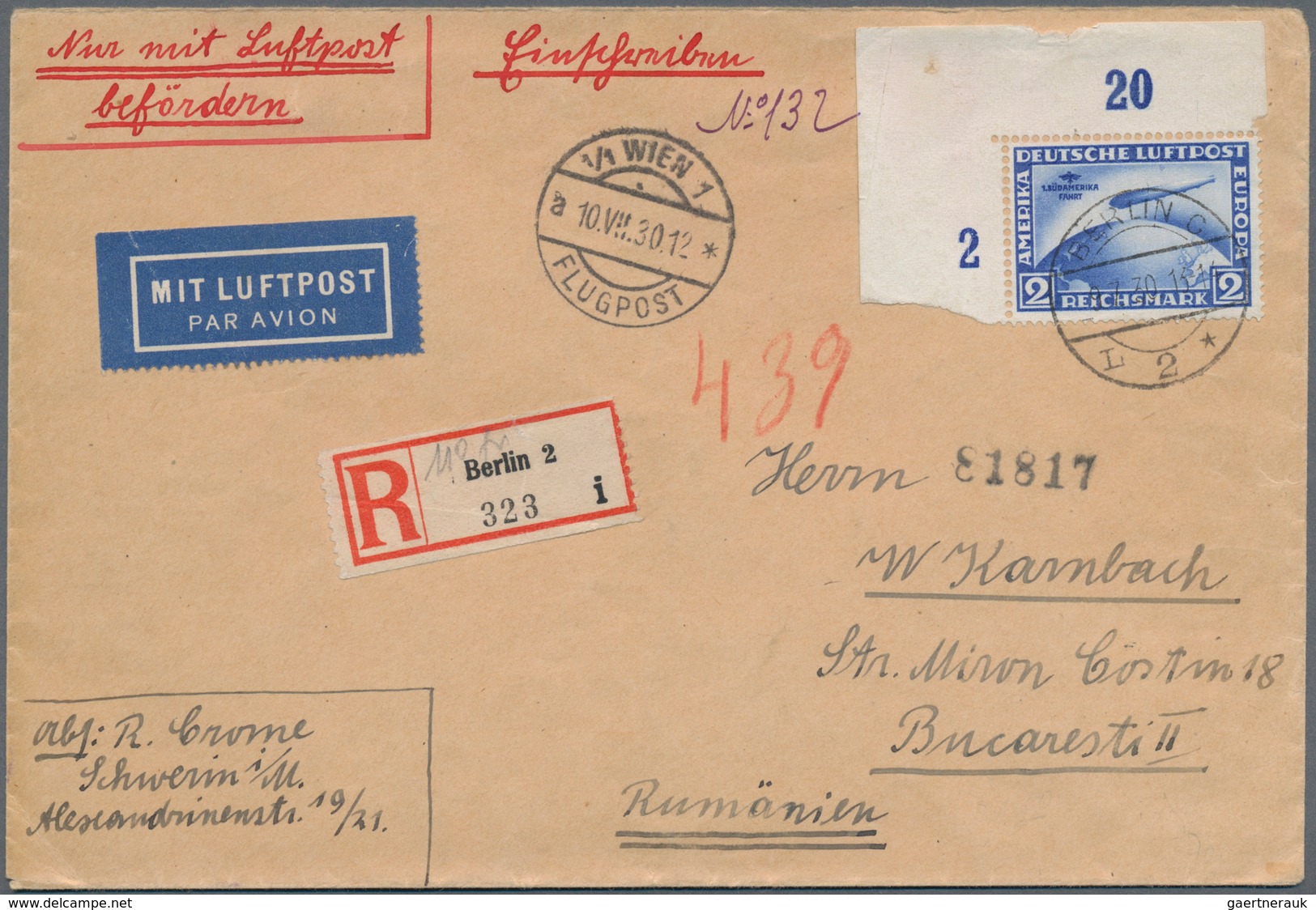 Deutsches Reich - Weimar: 1930, 2 RM SA-Fahrt Mit Liegendem Wz. Als Linke Obere Bogenecke Auf R-Luft - Unused Stamps