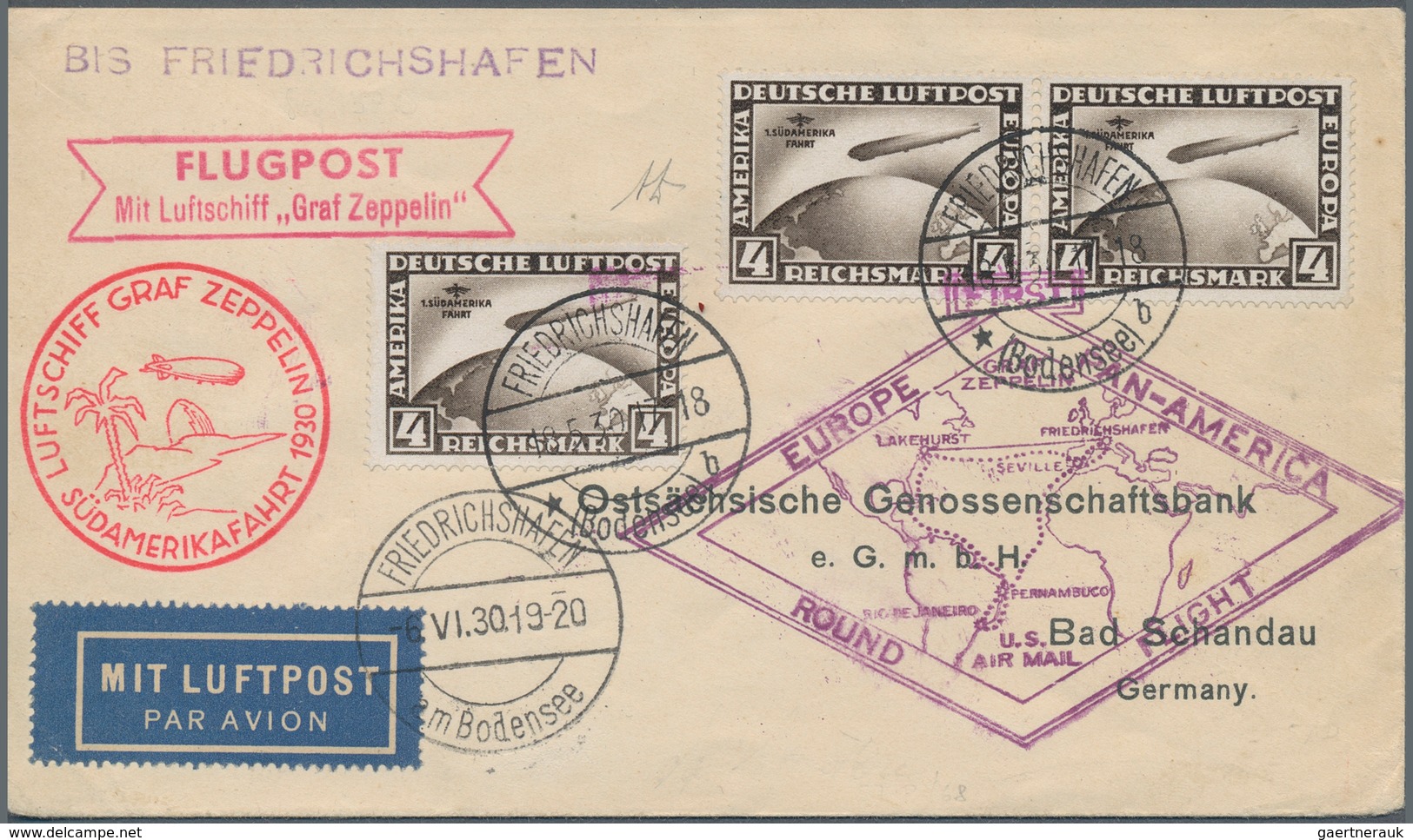 Deutsches Reich - Weimar: 1930, Portogerechte 3-fache Flugpost-Frankatur Auf Seltenem Luftpostbrief - Unused Stamps