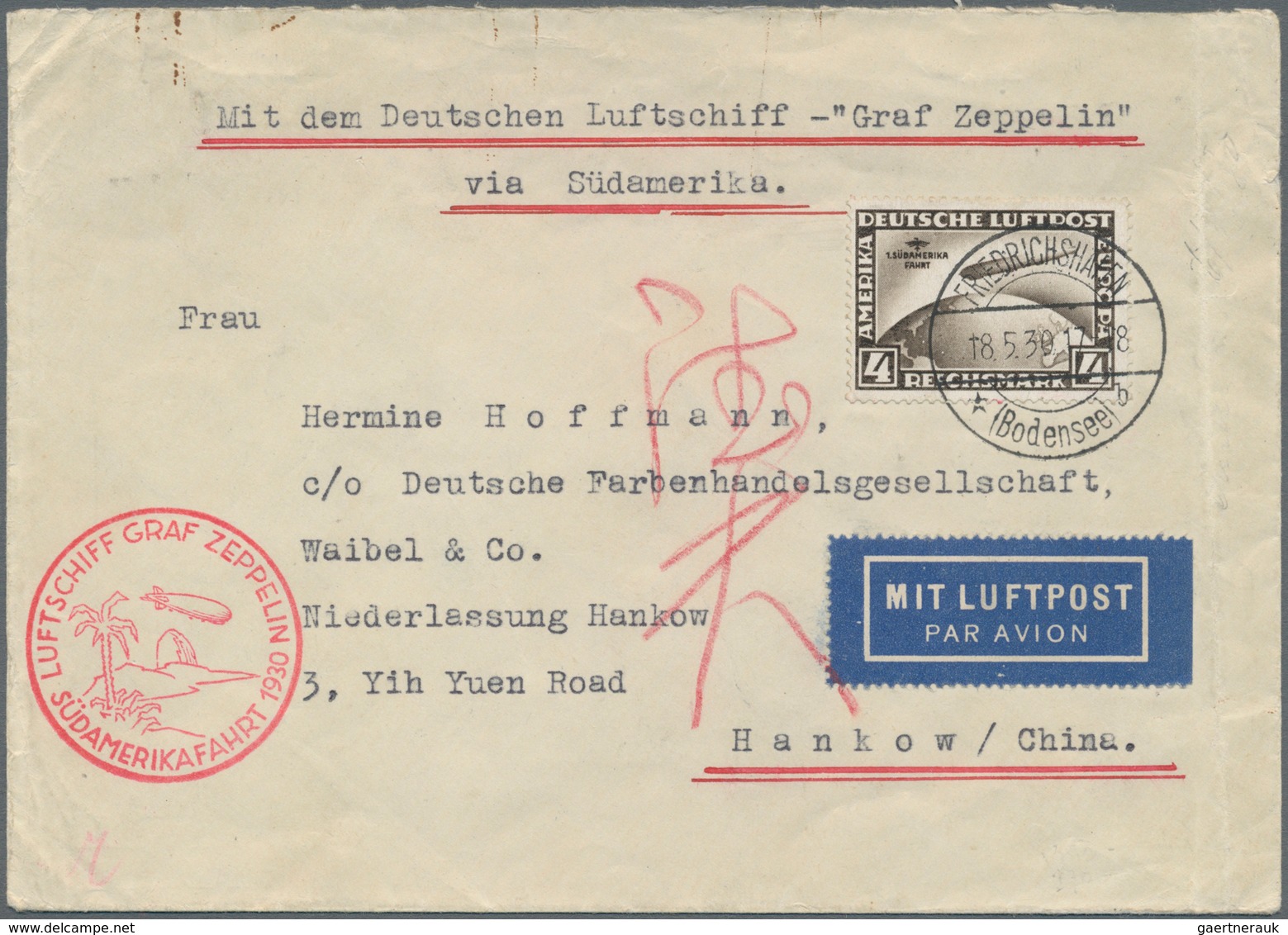 Deutsches Reich - Weimar: 1930, 4 RM Südamerikafahrt, Portogerechte Frankatur Auf Zeppelinbrief Der - Unused Stamps