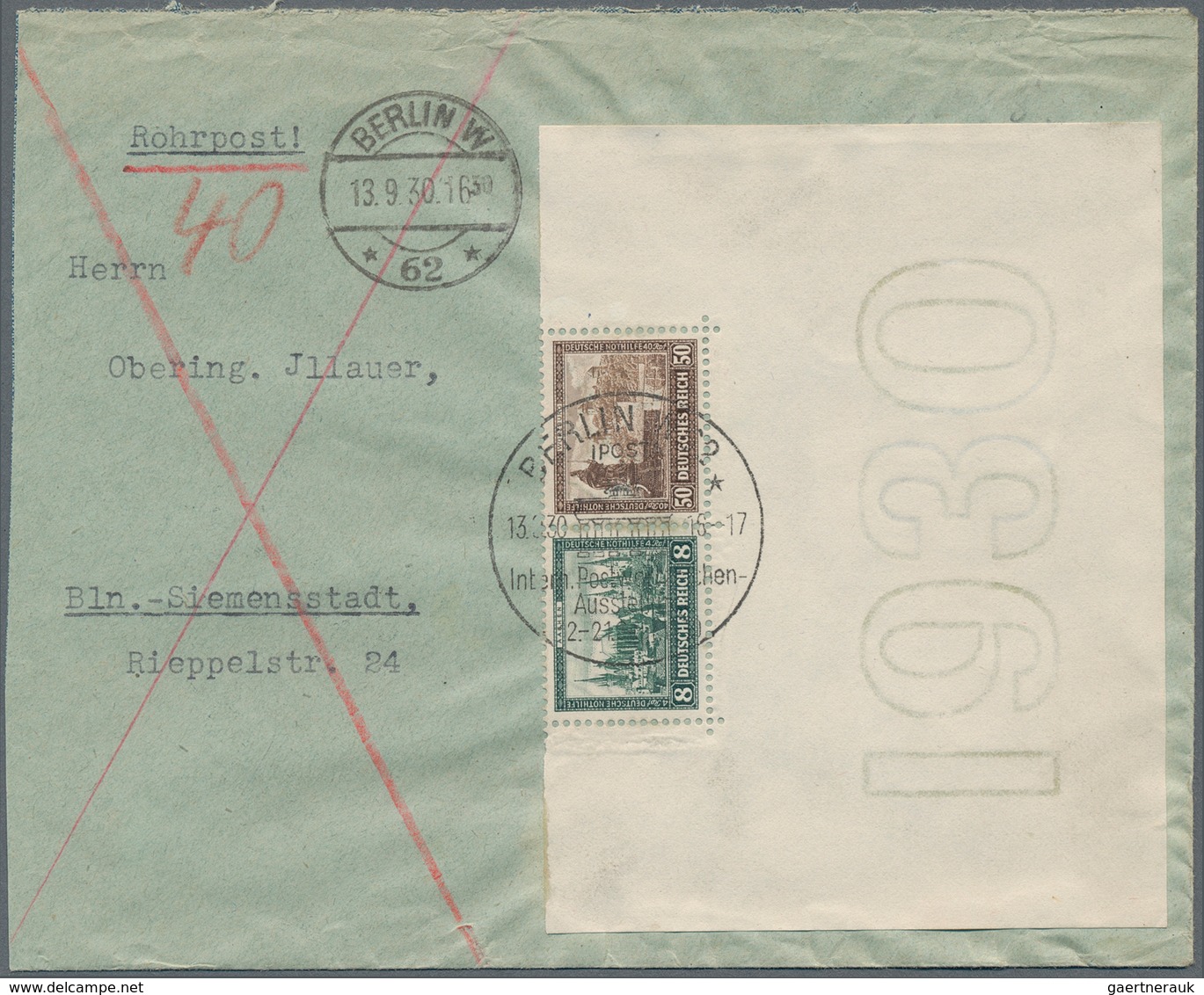 Deutsches Reich - Weimar: 1930, 8 Pf U. 50 Pf Iposta-Marken Mit Kompletter Unterer Hälfte Des IPOSTA - Unused Stamps