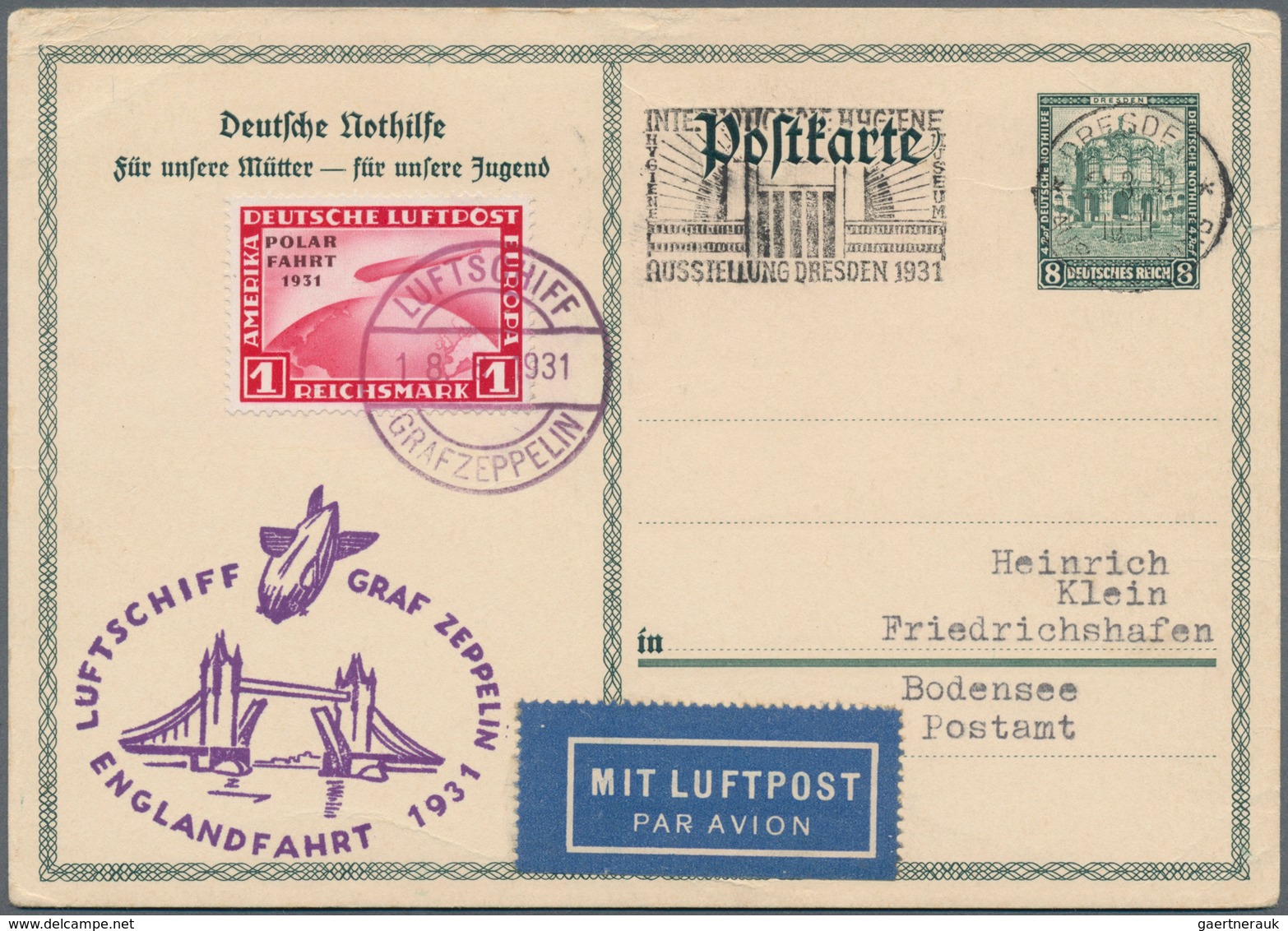 Deutsches Reich - Weimar: 1931, 1 RM Polarfahrt Mit Fehlendem Bindestrich, Farbfrischer Wert Portori - Unused Stamps