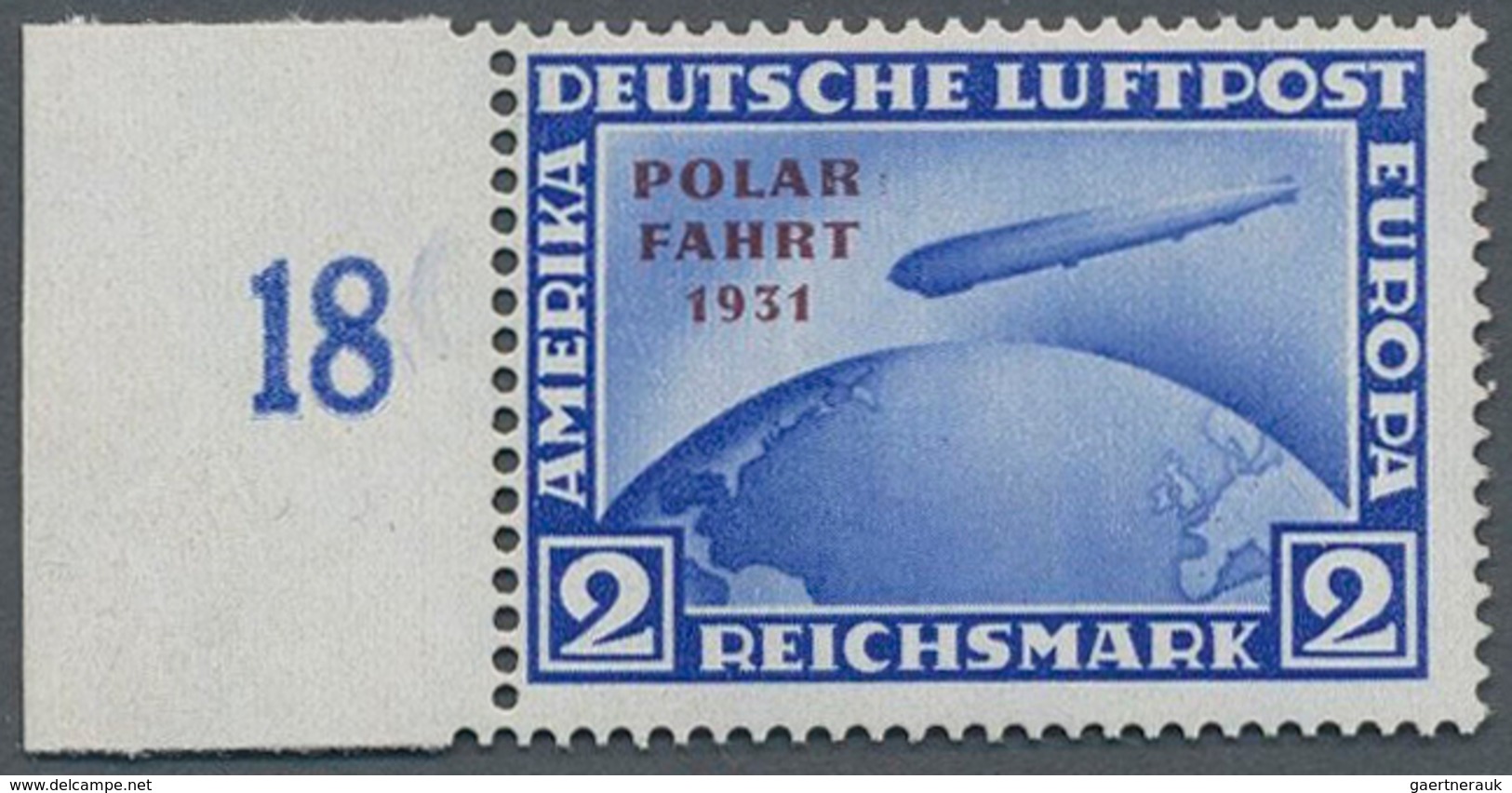 Deutsches Reich - Weimar: 1931, 2 M. Polarfahrt, Lebhaftultramarin, Mit Aufdruckfehler "Bindestrich - Unused Stamps