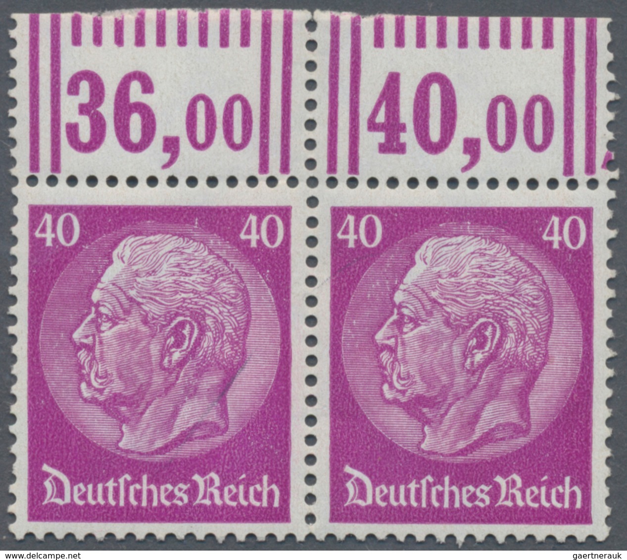 Deutsches Reich - 3. Reich: 1933, 40 Pfg. Hindenburg (Waffeln), Einwandfrei Postfrisches Oberrandpaa - Briefe U. Dokumente