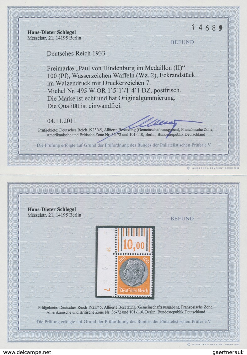 Deutsches Reich - 3. Reich: 1933, 100 Pfg. Hindenburg Mit Walzen-Oberrand Aus Der Linken Oberen Boge - Covers & Documents