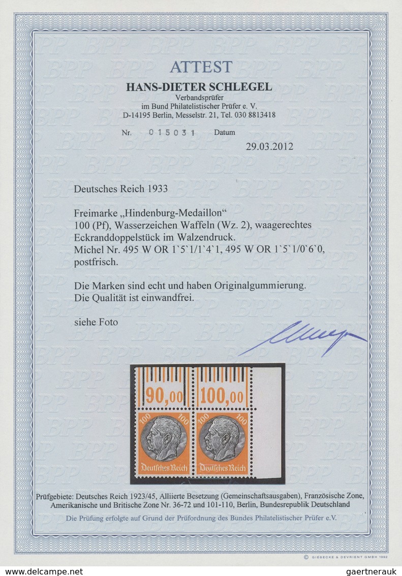 Deutsches Reich - 3. Reich: 1933, 100 Pfg. Hindenburg, Waagrechtes Paar Aus Der Rechten Oberen Bogen - Lettres & Documents