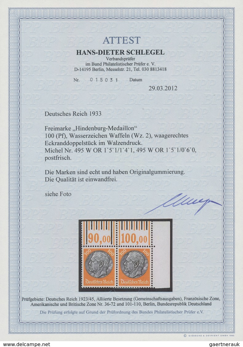Deutsches Reich - 3. Reich: 1933, 100 Pfg. Hindenburg, Waagrechtes Paar Aus Der Rechten Oberen Bogen - Briefe U. Dokumente