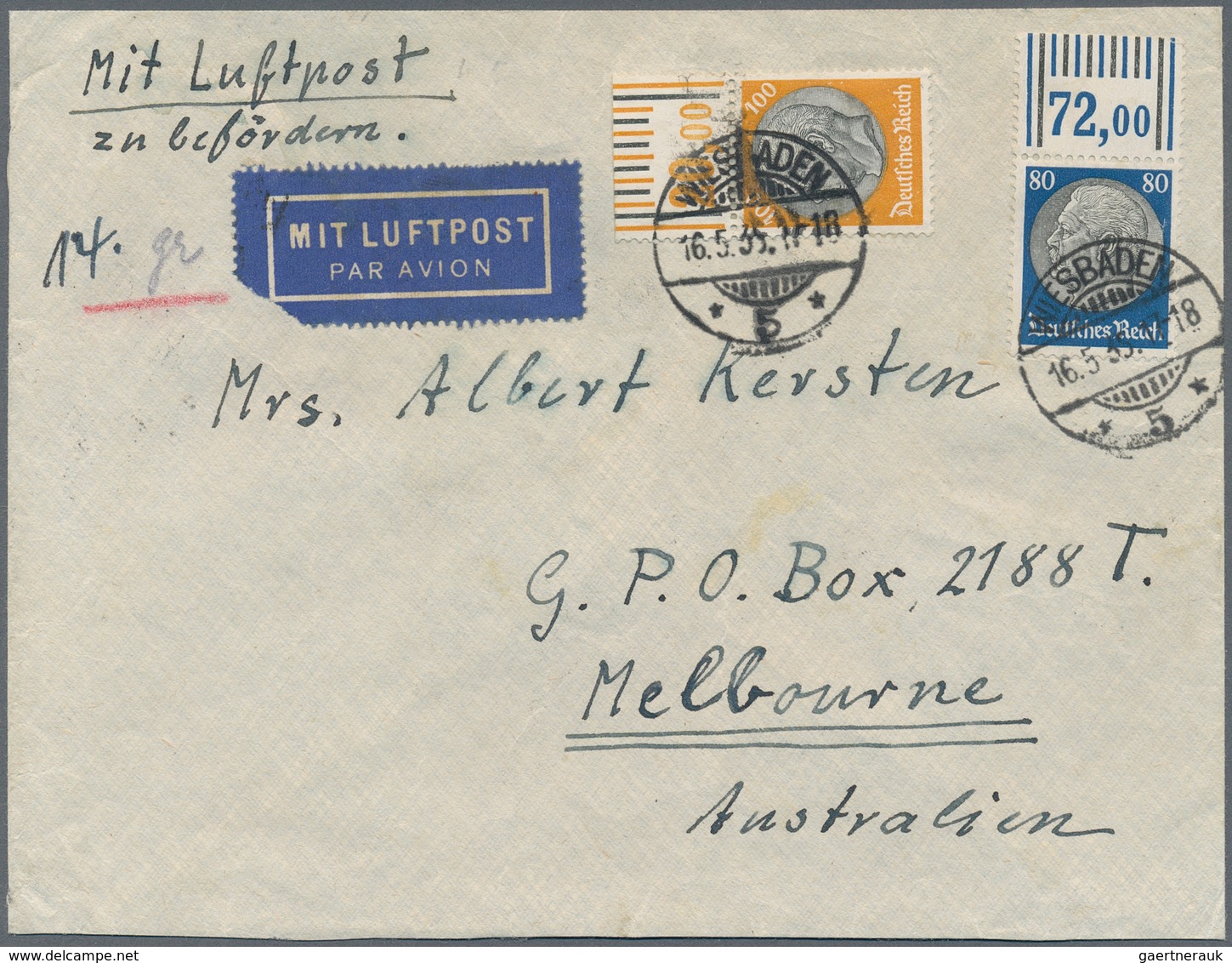 Deutsches Reich - 3. Reich: 1933, 100 Und 80 Pfg. Hindenburg Waffeln Mit Walzen-Oberrand Auf Um 5 Pf - Covers & Documents