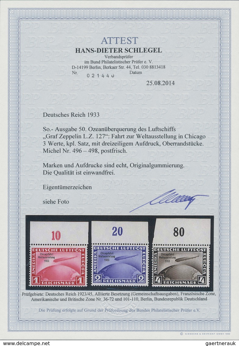 Deutsches Reich - 3. Reich: 1933, 1 - 4 M. Zeppelin Chicagofahrt, Kompletter Satz In Tadellos Postfr - Briefe U. Dokumente