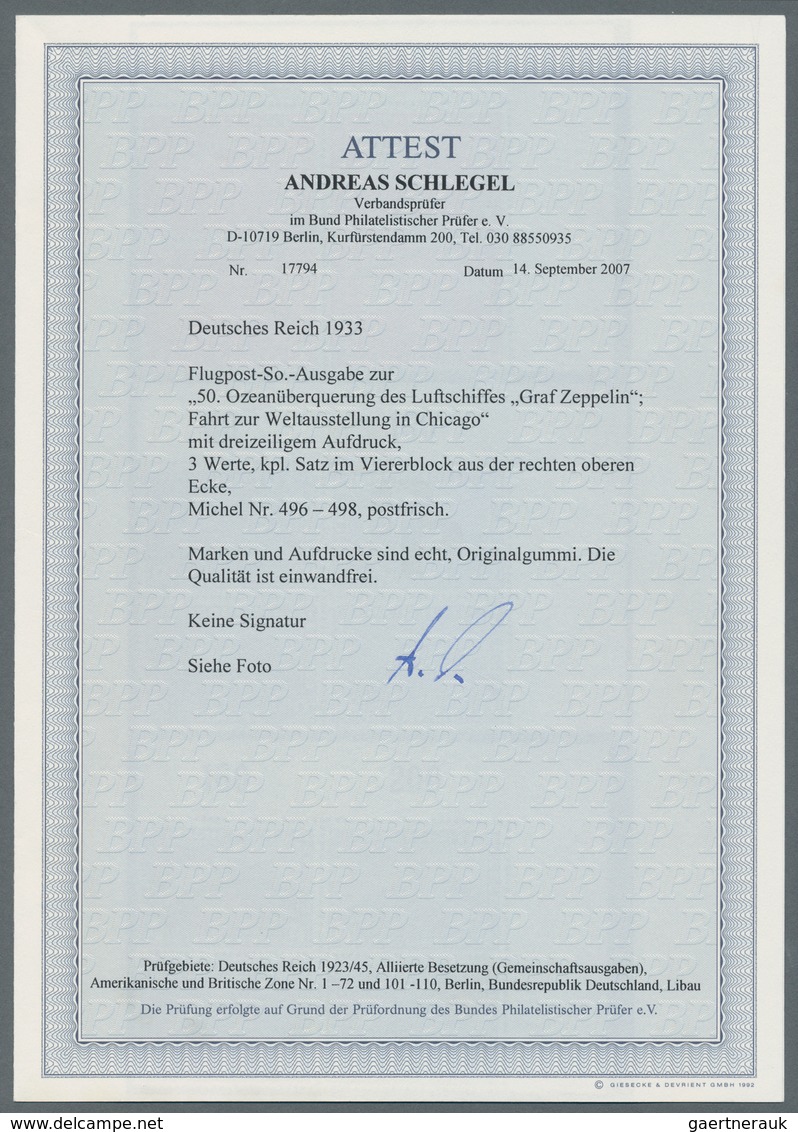 Deutsches Reich - 3. Reich: 1933, Satz "Ozeanüberquerung Des Luftschiffes Graf Zeppelin" / "Chicagof - Briefe U. Dokumente