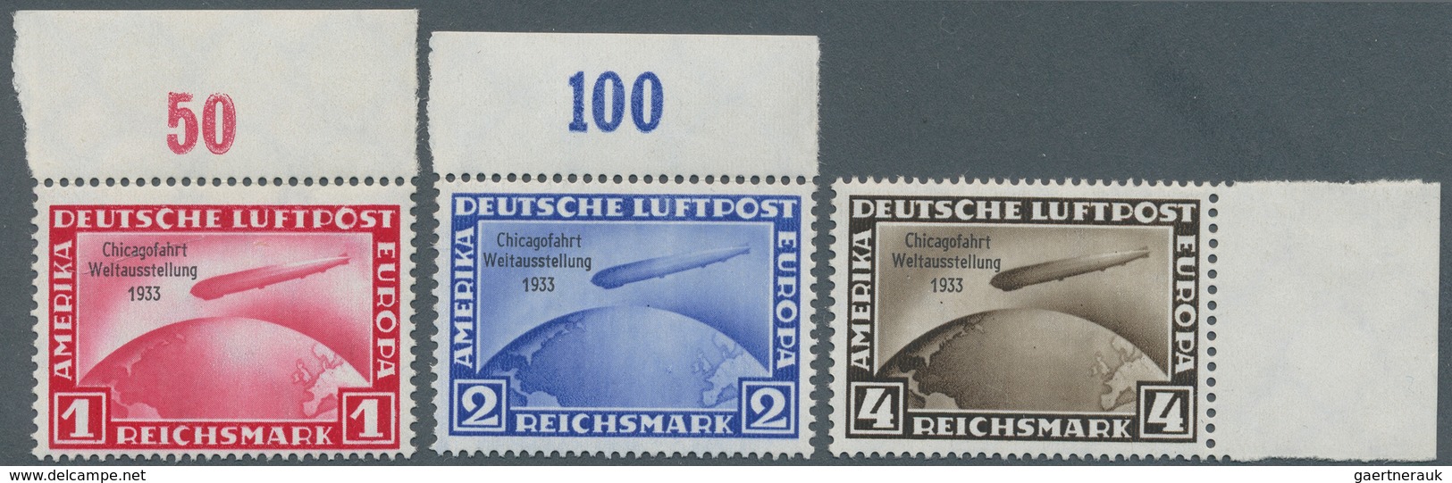 Deutsches Reich - 3. Reich: 1933, Chicagofahrt, Kompletter Satz 1 RM Bis 4 RM Vom Rand, Ränder Vorge - Covers & Documents