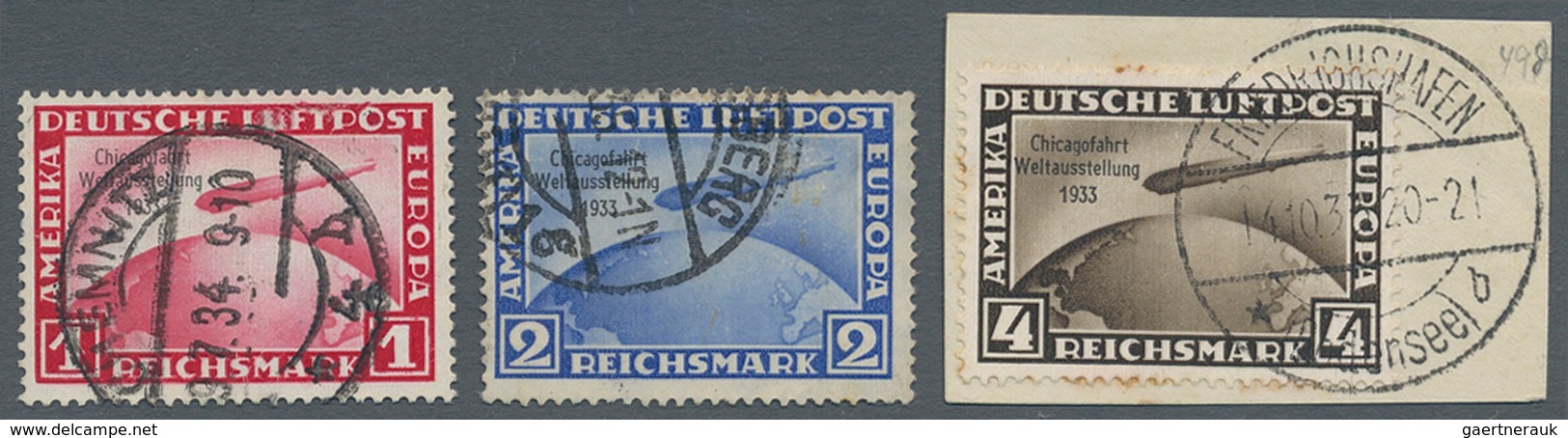 Deutsches Reich - 3. Reich: 1933, Chicagofahrt Komplett Gestempelt. 4 RM Auf Briefstück, 1 RM Geprüf - Covers & Documents