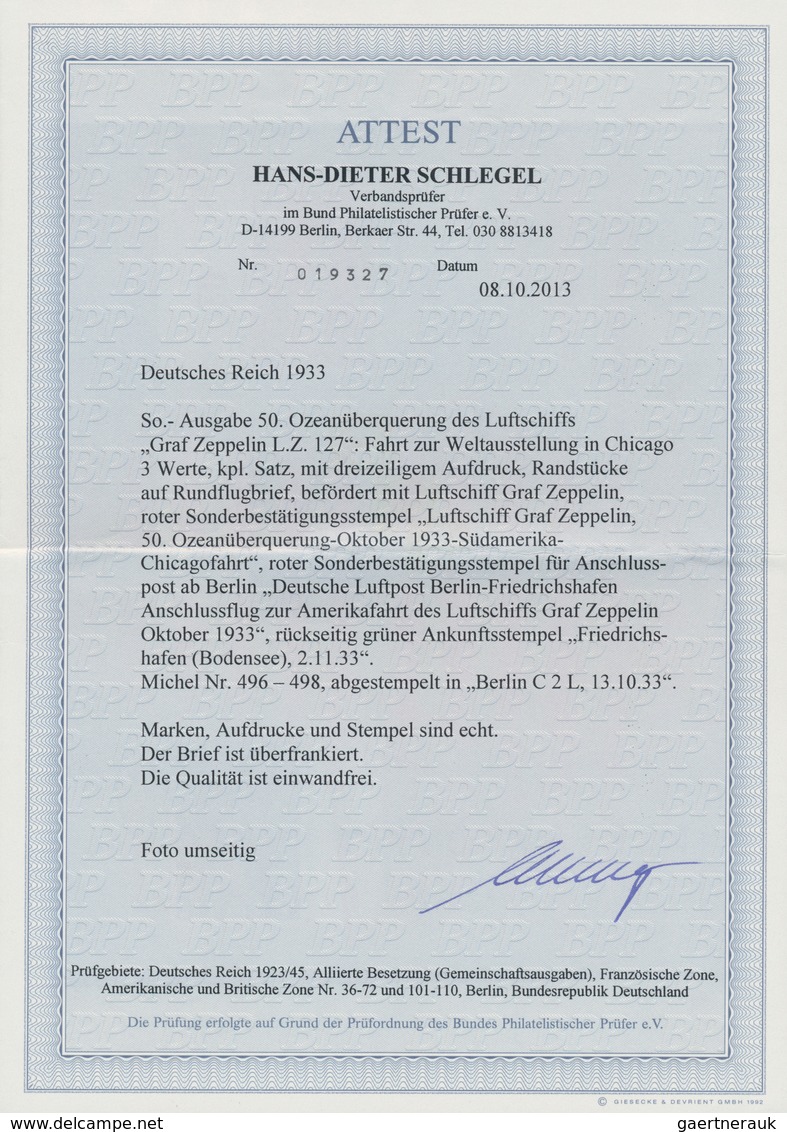 Deutsches Reich - 3. Reich: 1933, Chicago-Fahrt, Komplette Ausgabe 1-4 RM Als Satzbrief Ohne Zusatzf - Lettres & Documents