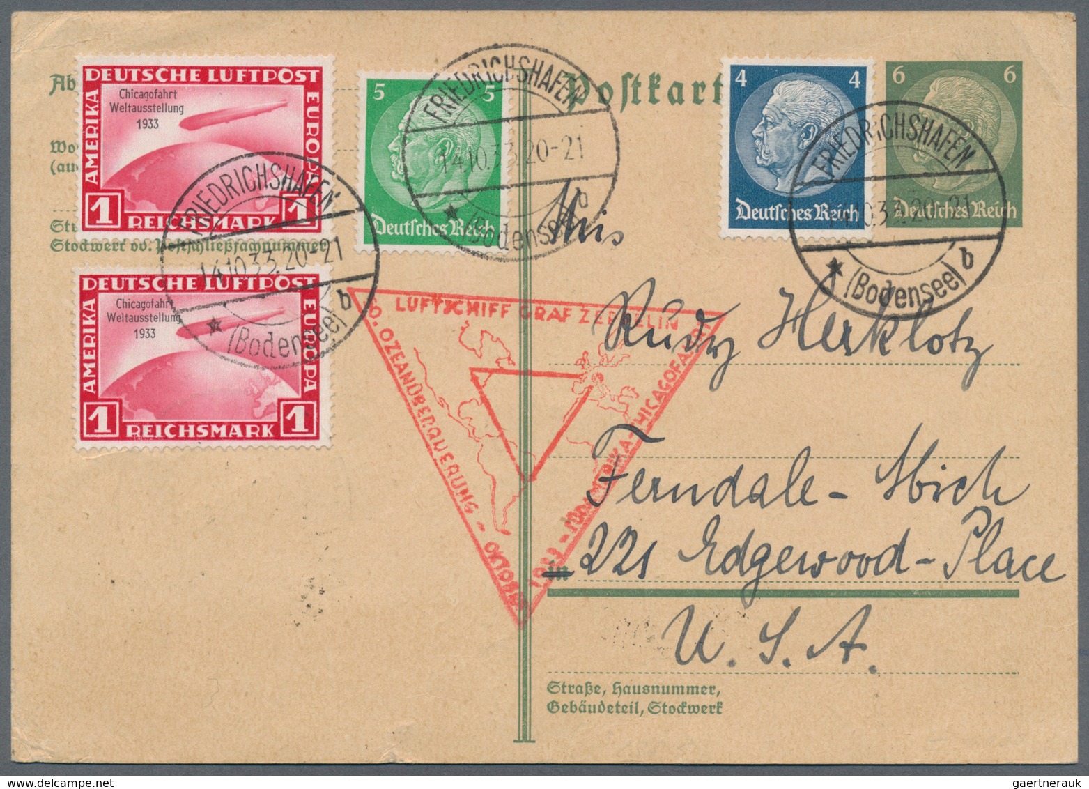 Deutsches Reich - 3. Reich: 1933, Chicagofahrt, Drei Zeppelinbelege Mit 1 RM (2), 2 RM Und 4 RM, All - Covers & Documents