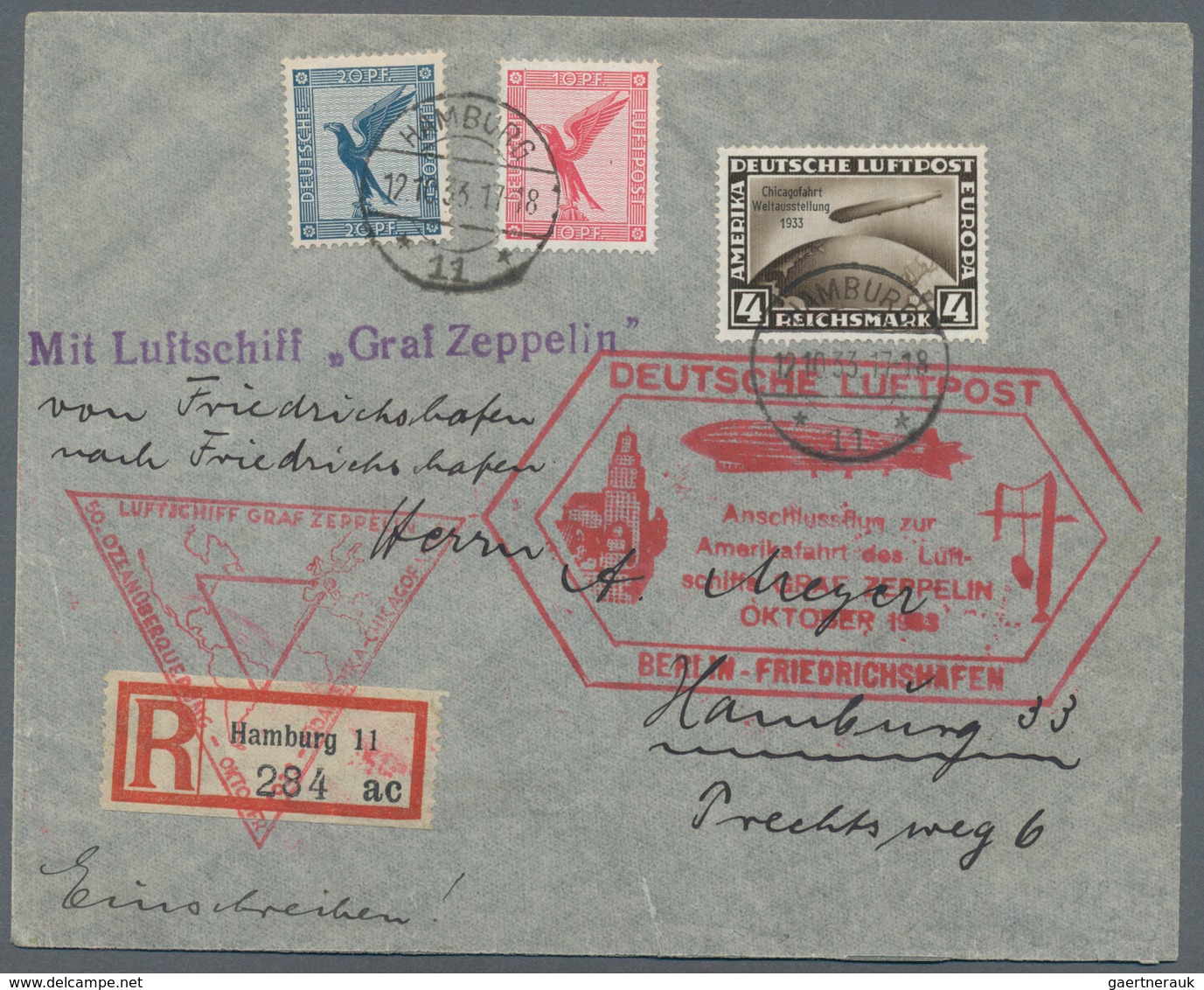 Deutsches Reich - 3. Reich: 1933, Chicagofahrt, Drei Zeppelinbelege Mit 1 RM (2), 2 RM Und 4 RM, All - Covers & Documents