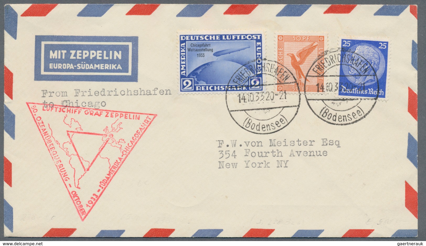 Deutsches Reich - 3. Reich: 1933, Chicagofahrt, Drei Zeppelinbelege Mit 1 RM (2), 2 RM Und 4 RM, All - Lettres & Documents