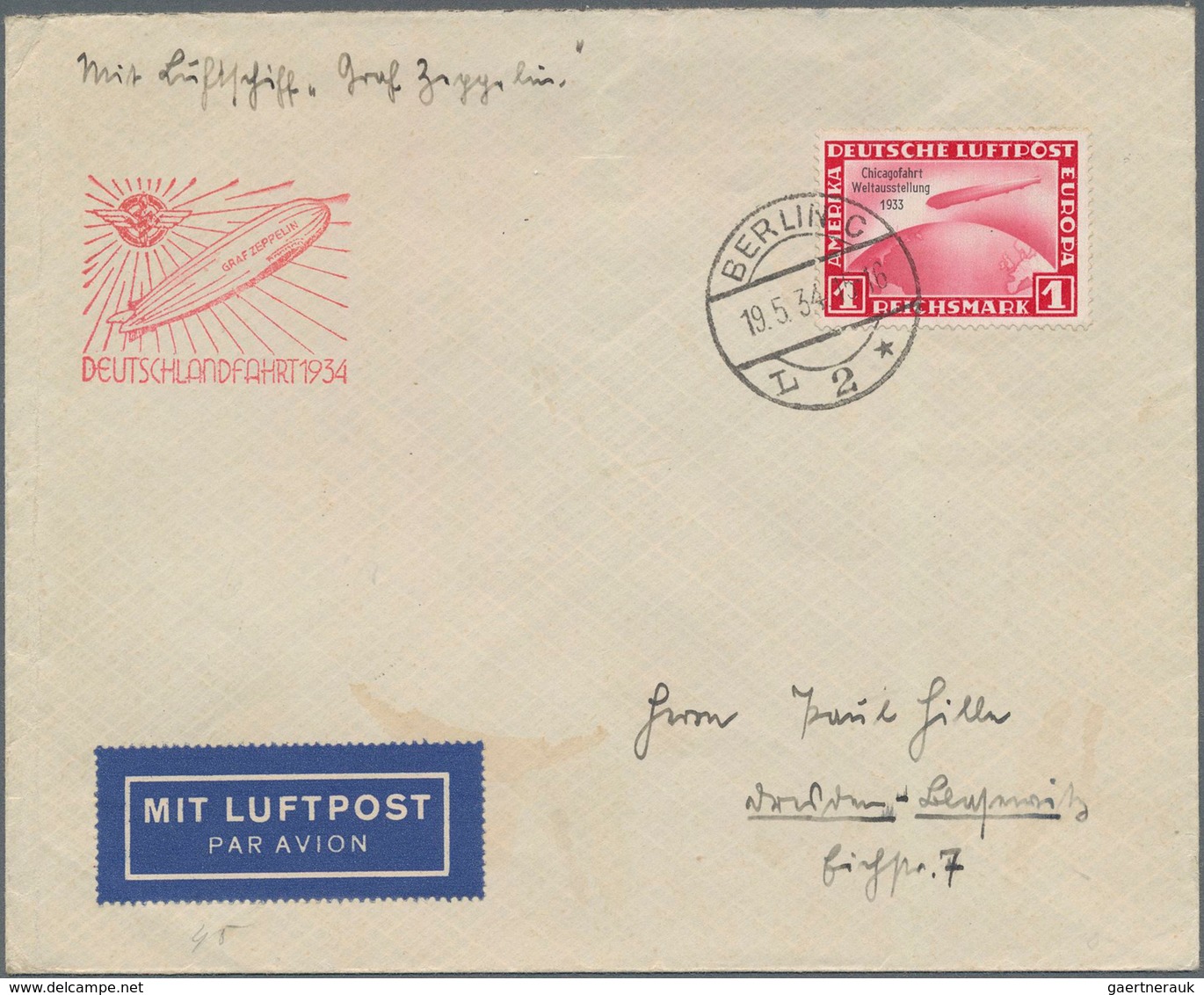 Deutsches Reich - 3. Reich: 1934. Original Cover Flown On The Graf Zeppelin LZ127 Airship's 1934 Deu - Covers & Documents