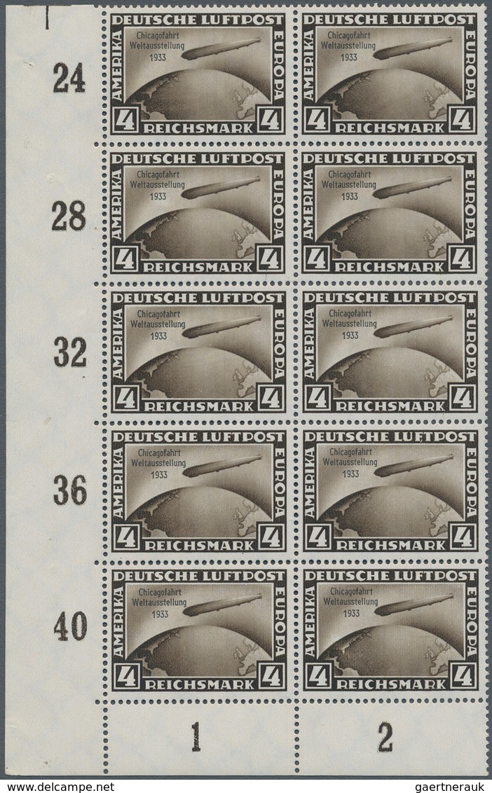 Deutsches Reich - 3. Reich: 1933, Chicago-Fahrt 4 M Postfrischer Eckrand Zehnerblock Unten Links, Ma - Covers & Documents