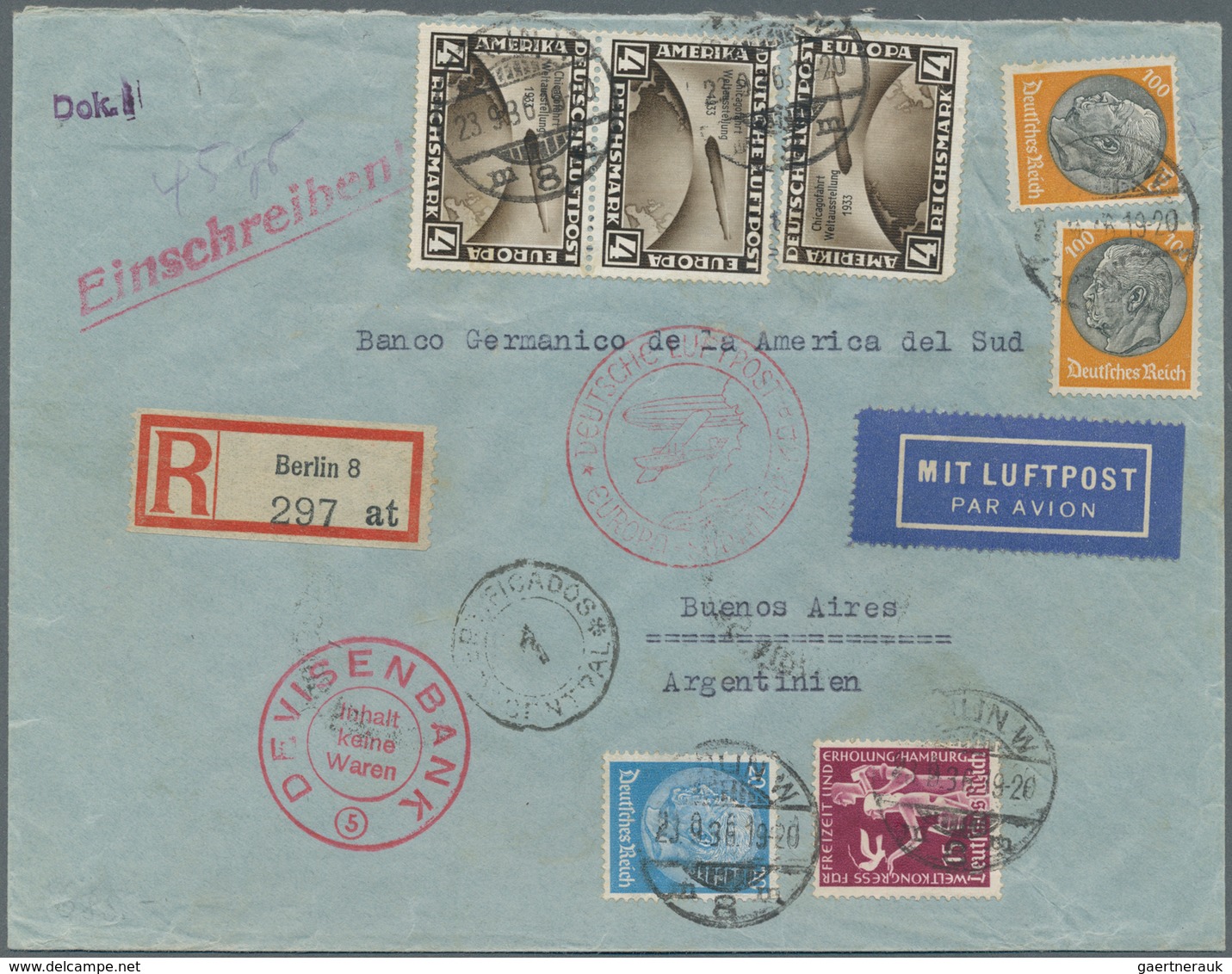 Deutsches Reich - 3. Reich: 1936 (32.9.), Chicagofahrt 3x 4 Reichsmark (senkrechtes Paar + Einzelstü - Lettres & Documents