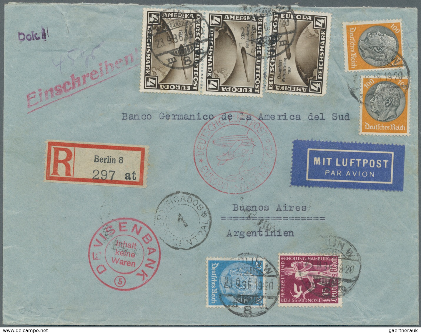 Deutsches Reich - 3. Reich: 1936 (32.9.), Chicagofahrt 3x 4 Reichsmark (senkrechtes Paar + Einzelstü - Briefe U. Dokumente