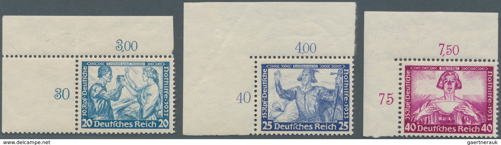 Deutsches Reich - 3. Reich: 1933. WAGNER Kpl. In Postfrischen Eckrandstücken (o.r. Bzw. O.l.). 20 Pf - Briefe U. Dokumente