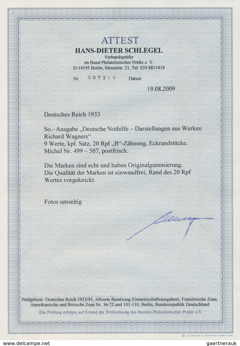 Deutsches Reich - 3. Reich: 1933. WAGNER Kpl. In Postfrischen Eckrandstücken (o.r. Bzw. O.l.). 20 Pf - Lettres & Documents